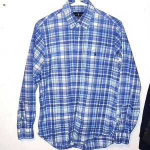 Ralph Lauren  SZ SMALL 🔵 blue checkered button down  practically new.100%COTTON